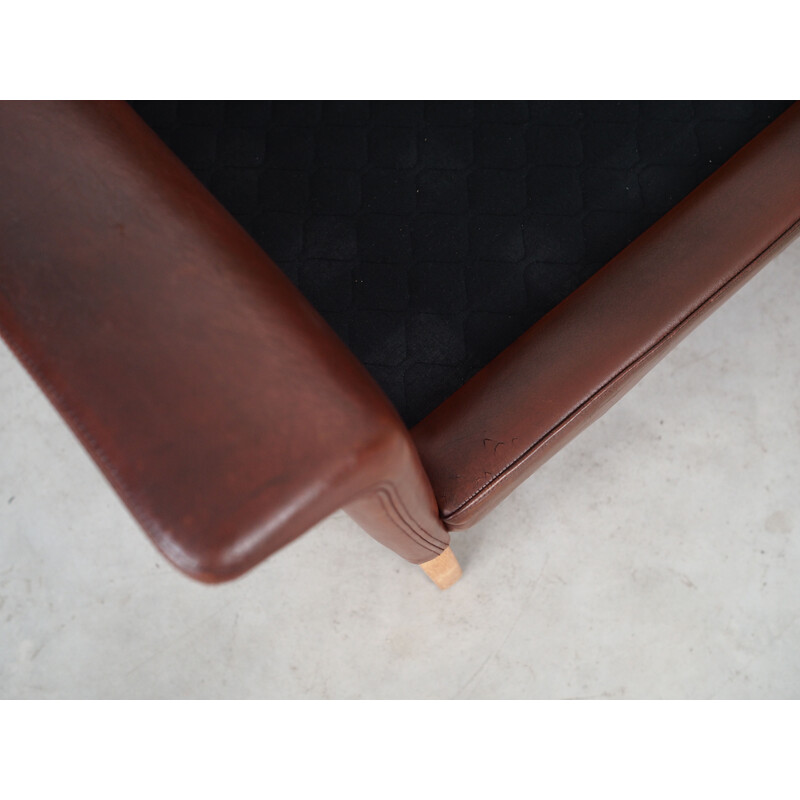Vintage leather and wood sofa by Hans Olsen for Cs Møbler, Denmark 1960