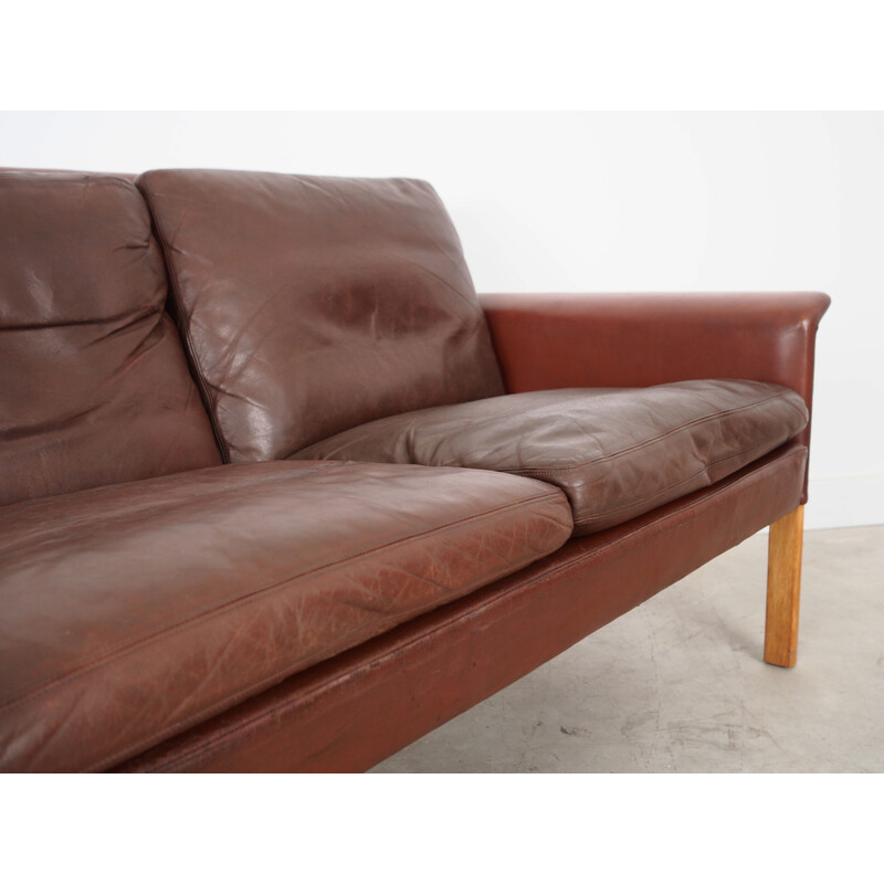 Vintage leather and wood sofa by Hans Olsen for Cs Møbler, Denmark 1960