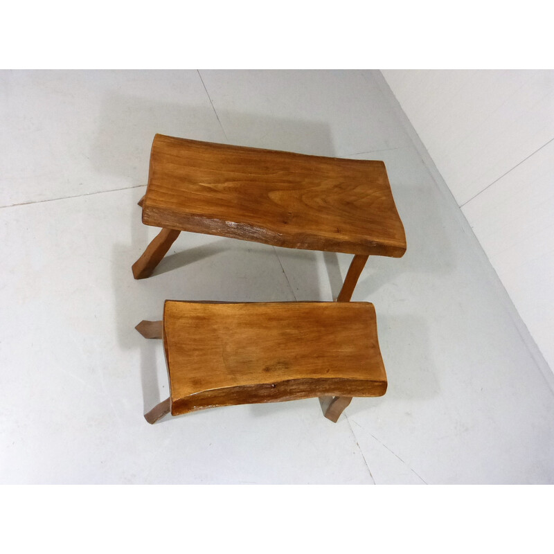 Pair of vintage brutalist side tables in wood, 1960