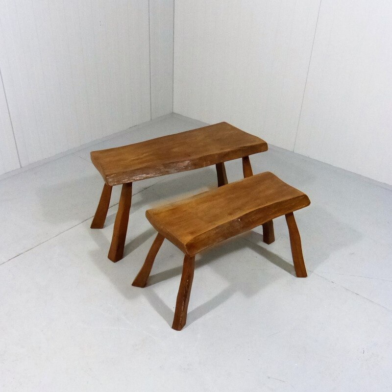 Pareja de mesas auxiliares brutalistas vintage en madera, 1960