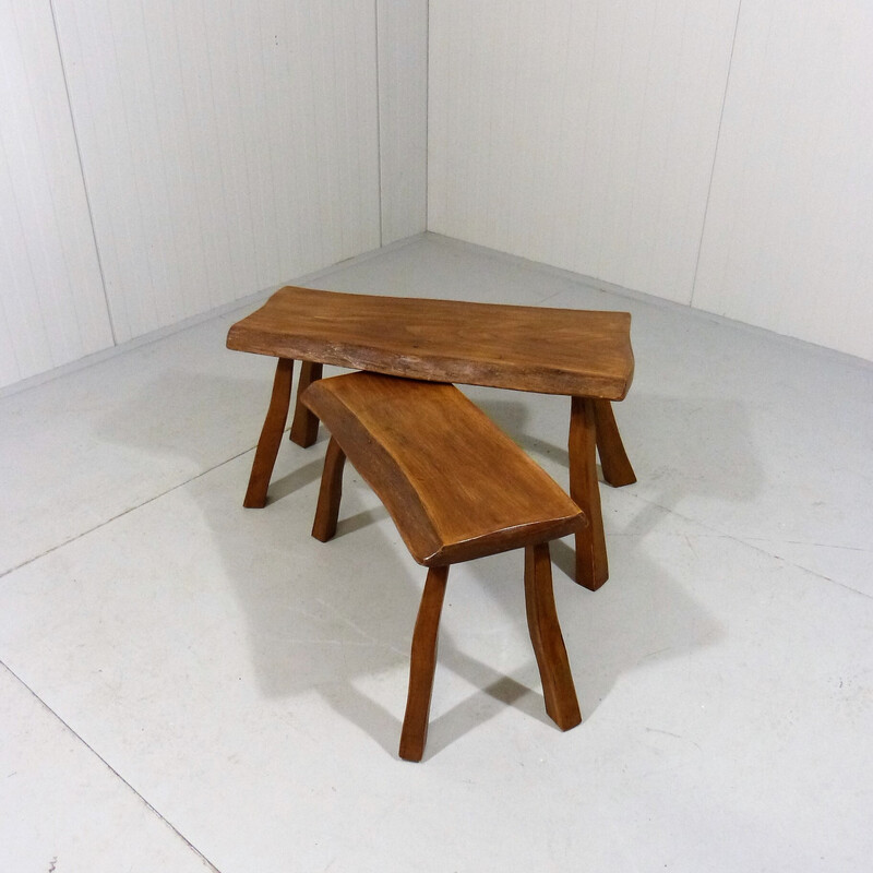 Coppia di tavolini brutalisti vintage in legno, 1960