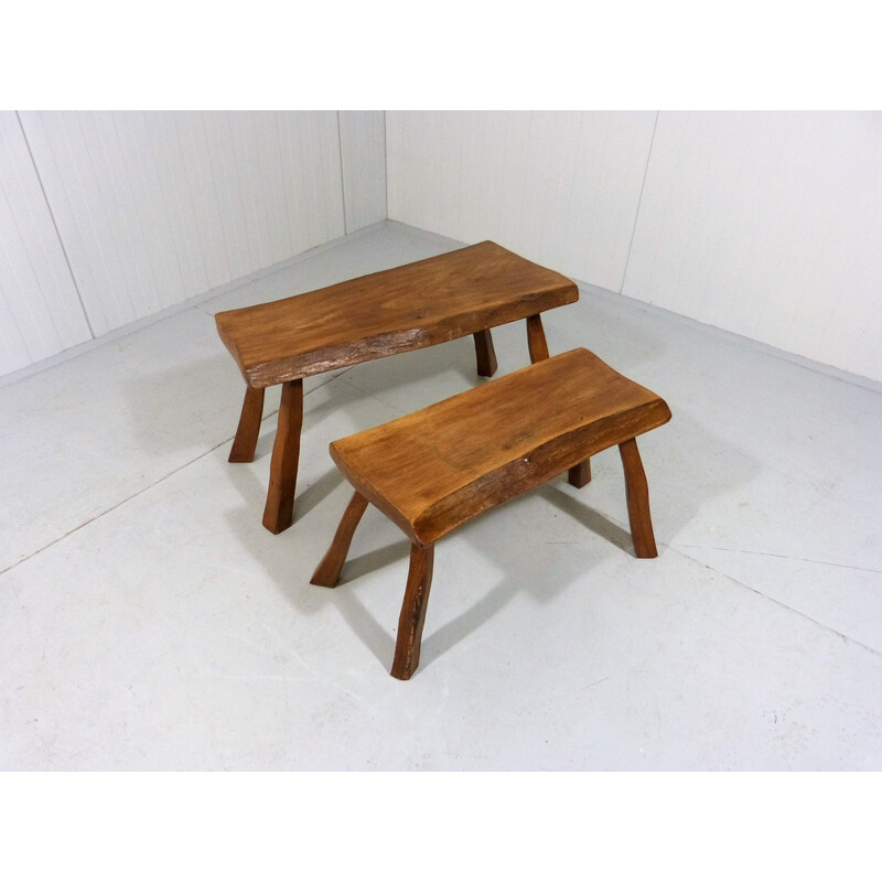 Paire de tables d'appoint vintage brutalistes en bois, 1960