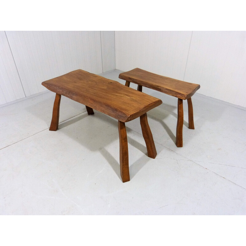 Pair of vintage brutalist side tables in wood, 1960