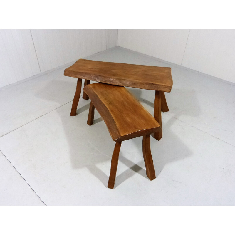 Pair of vintage brutalist side tables in wood, 1960