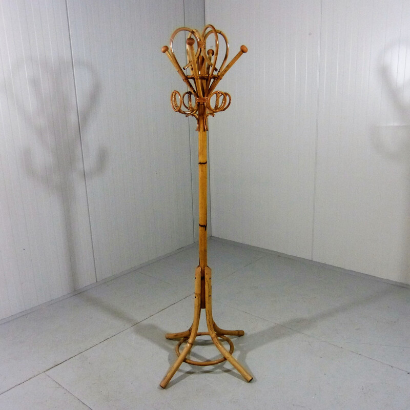 Vintage rattan coat rack, 1960