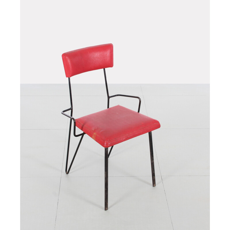 Pair of red metal chairs, Soviet design - 1960s