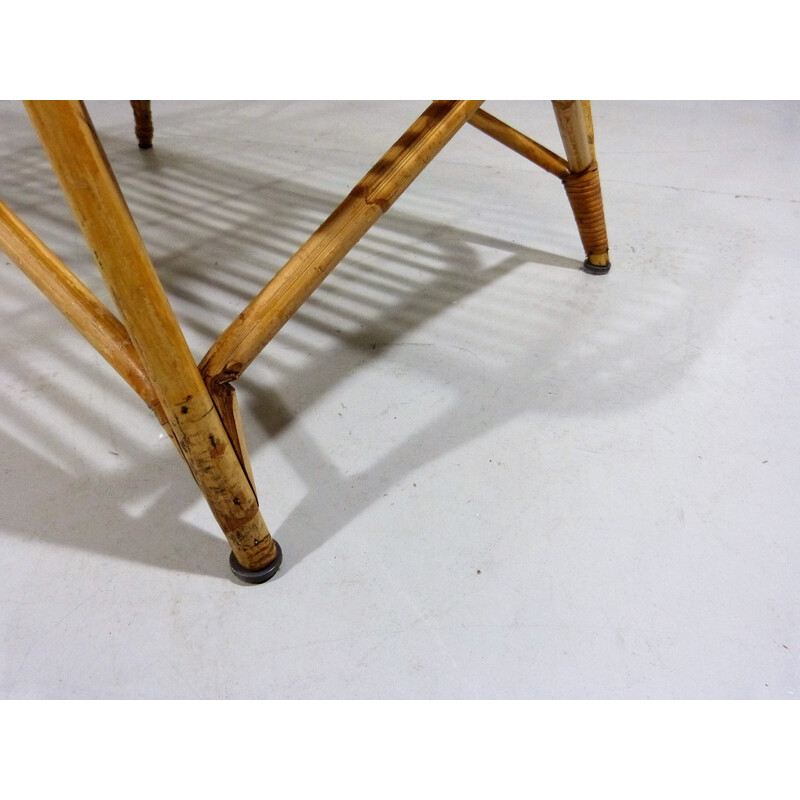 Vintage rattan and glass side table with magazine rack, 1960