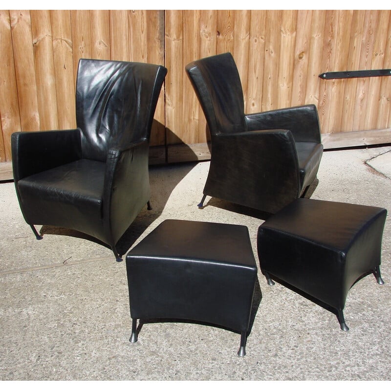Pair of vintage armchairs with footrests by G and Js Papavoine for Montis, 1980