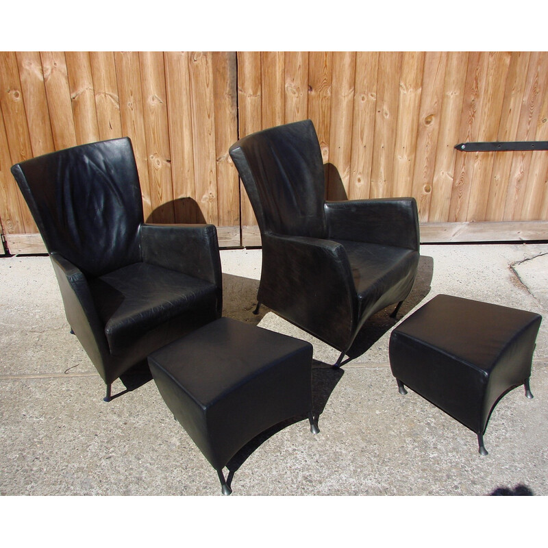 Pair of vintage armchairs with footrests by G and Js Papavoine for Montis, 1980