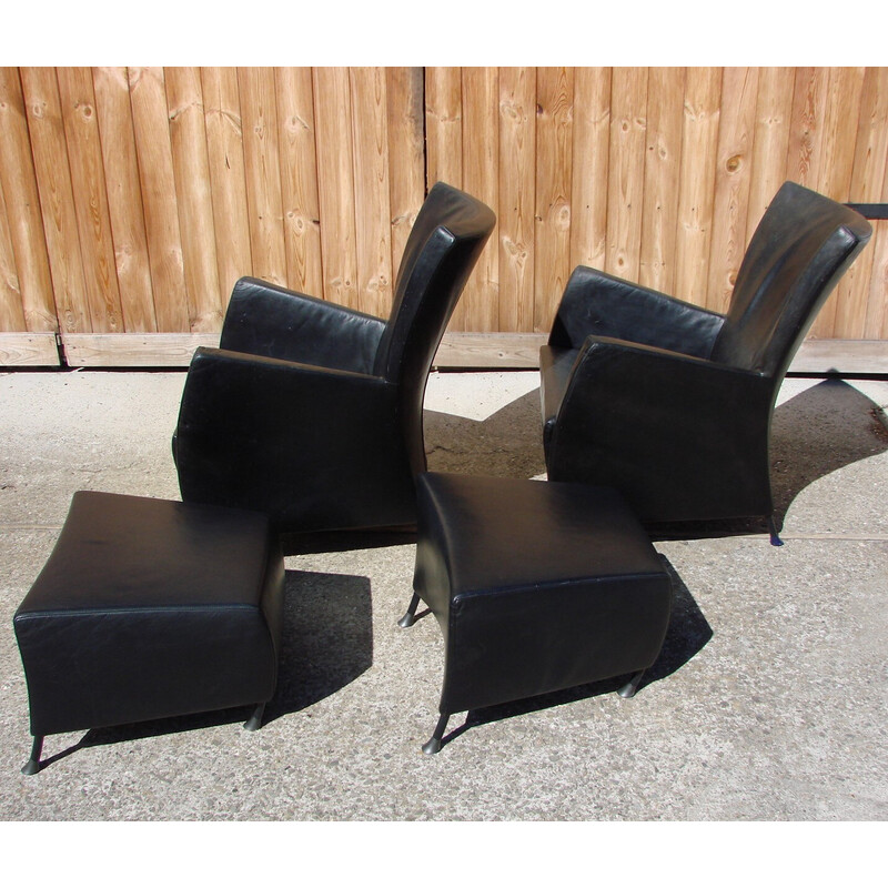 Pair of vintage armchairs with footrests by G and Js Papavoine for Montis, 1980