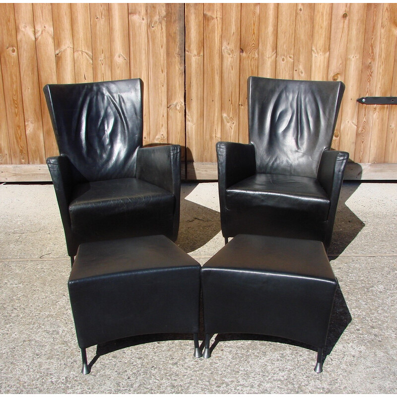 Pareja de sillones vintage con reposapiés de G y Js Papavoine para Montis, 1980