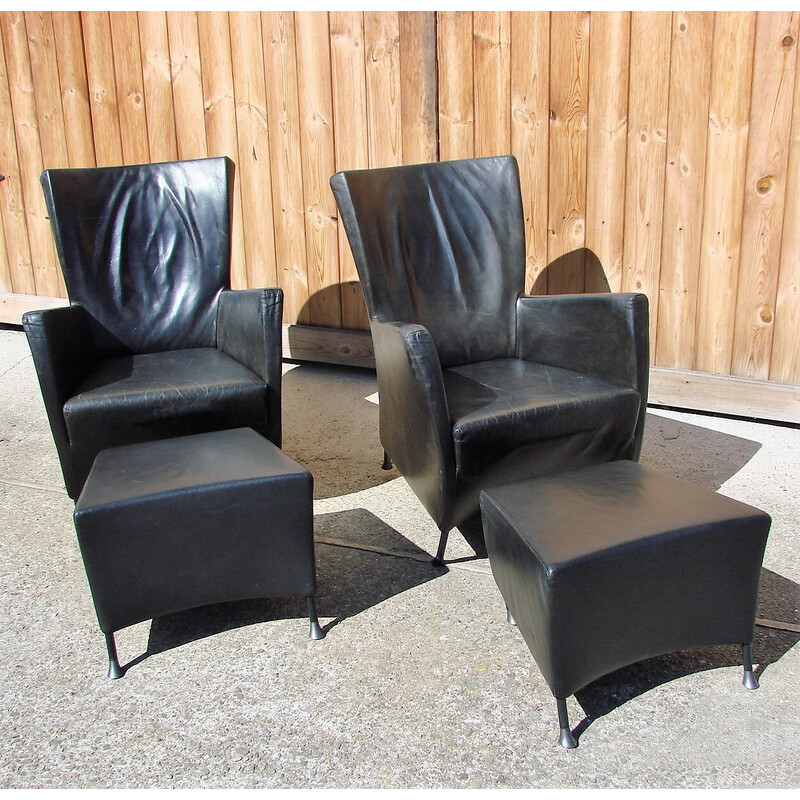 Pair of vintage armchairs with footrests by G and Js Papavoine for Montis, 1980