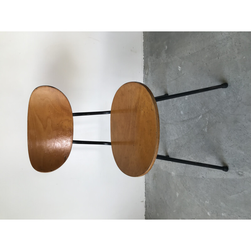 Conjunto de 6 cadeiras vintage em madeira e metal, França 1950