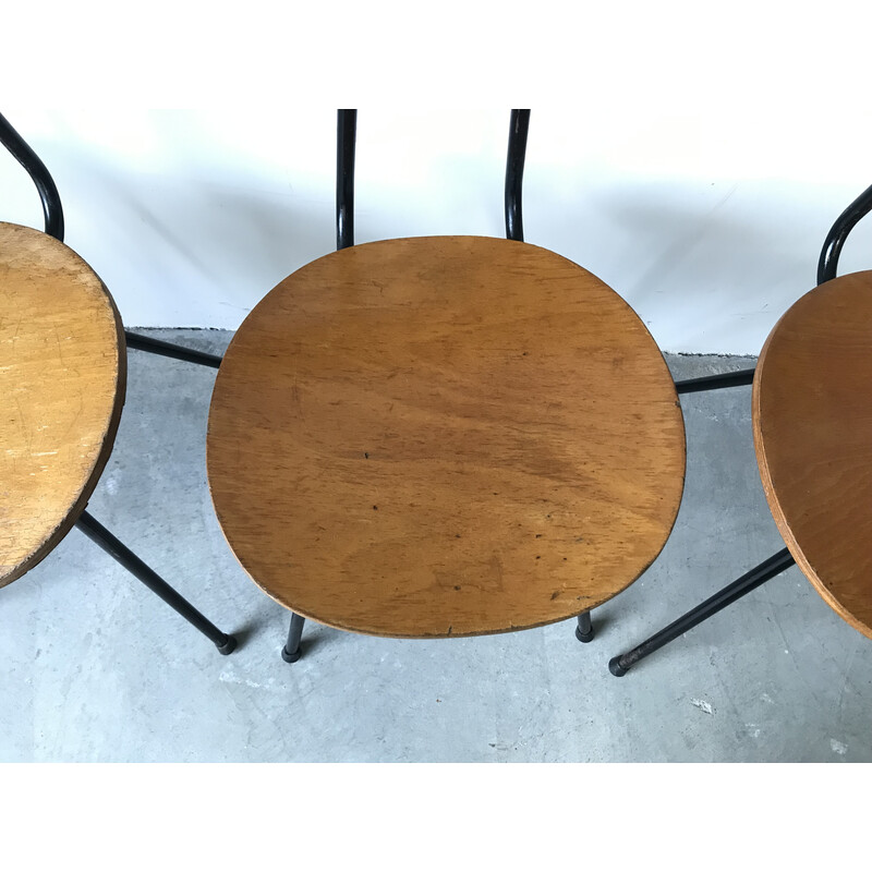 Ensemble de 6 chaises vintage en bois et métal, France 1950