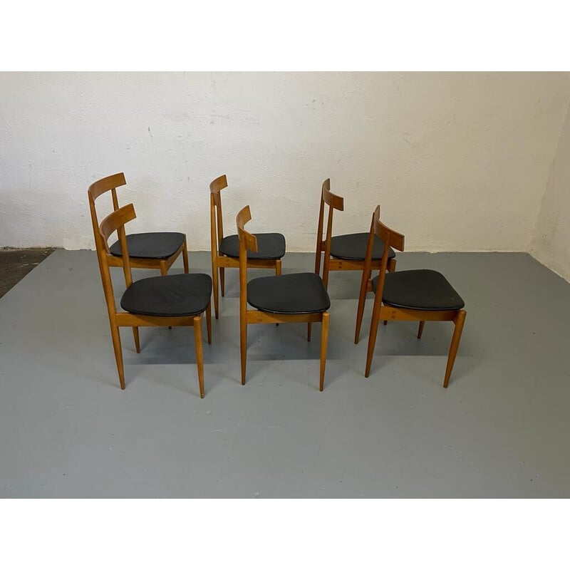 Ensemble de 6 chaises vintage en bois et cuir par Alan Fuchs pour Úluv, Tchécoslovaquie 1960