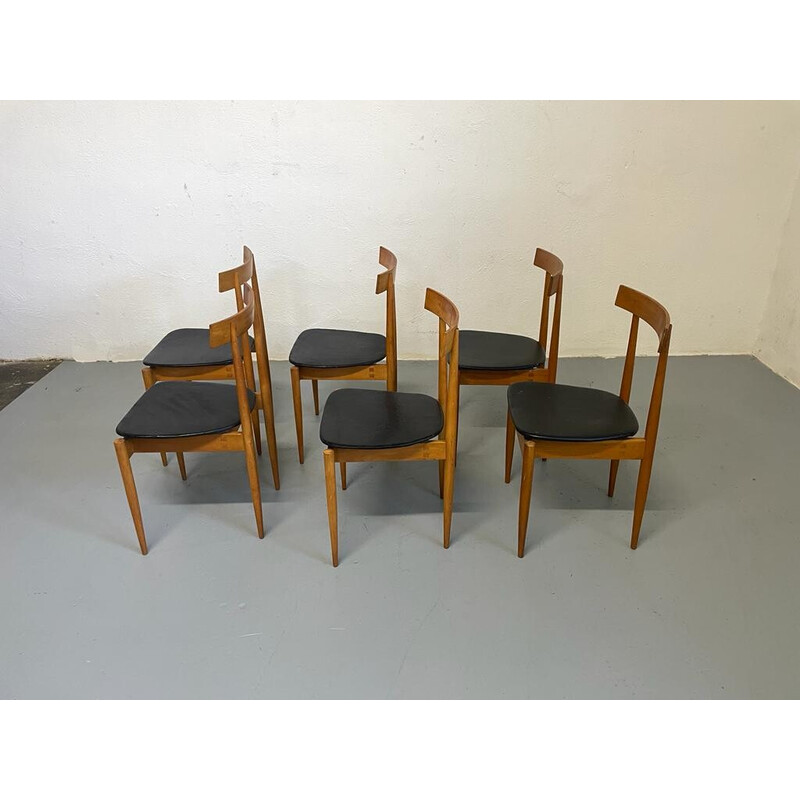 Set of 6 vintage wood and leather chairs by Alan Fuchs for Úluv, Czechoslovakia 1960