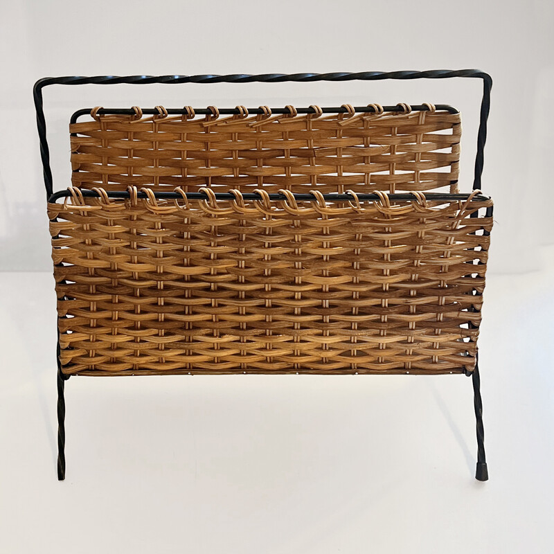 Vintage wicker and metal newspaper stand, Denmark 1960