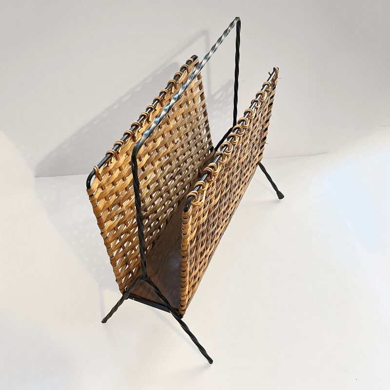 Vintage wicker and metal newspaper stand, Denmark 1960