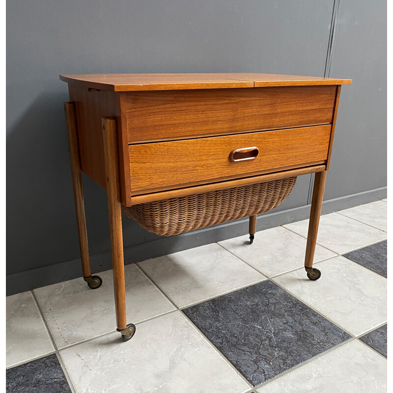 Vintage sewing table with wicker basket and drawers, 1960