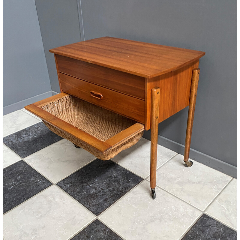 Vintage sewing table with wicker basket and drawers, 1960