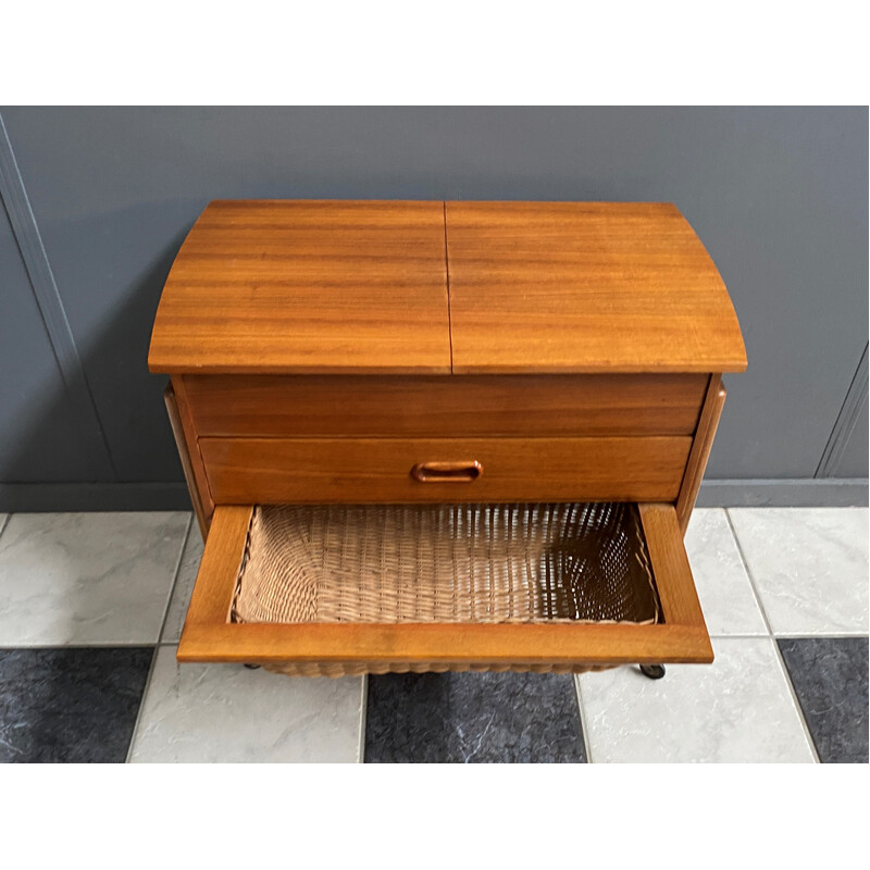 Vintage sewing table with wicker basket and drawers, 1960