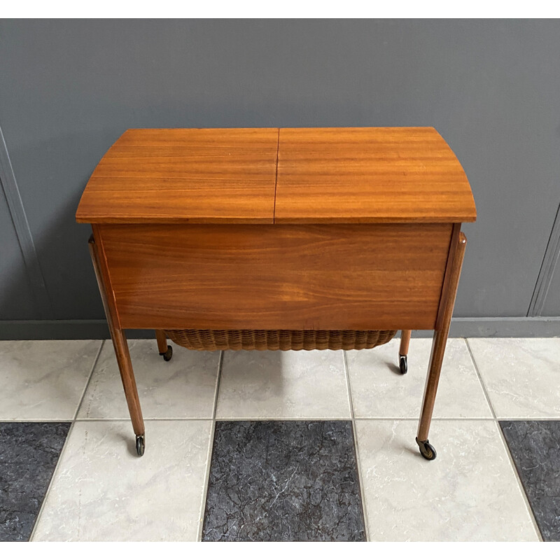 Vintage sewing table with wicker basket and drawers, 1960