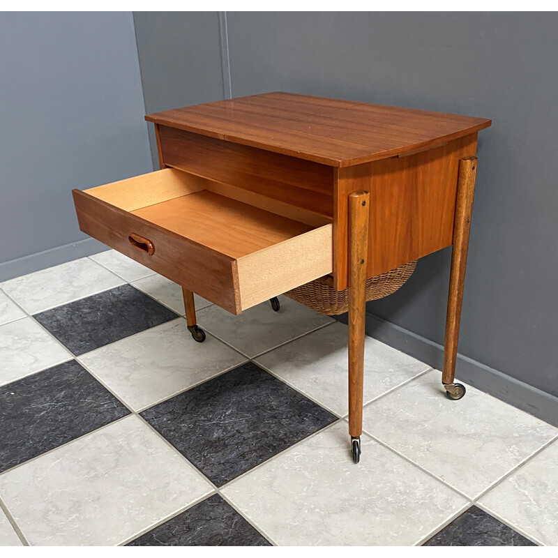 Vintage sewing table with wicker basket and drawers, 1960