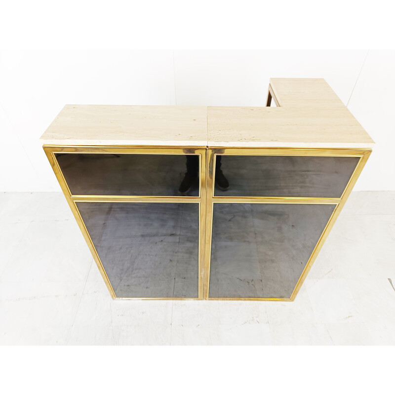 Vintage brass bar and travertine top by Maison Jansen, 1970