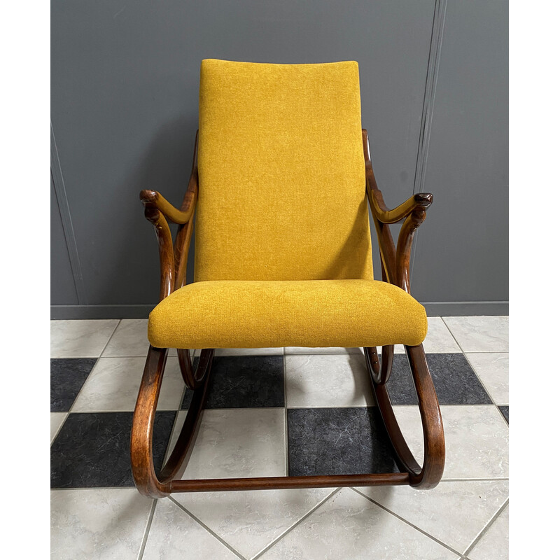 Vintage rocking chair in yellow by Ton