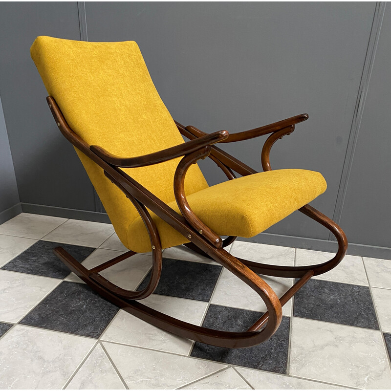 Vintage rocking chair in yellow by Ton