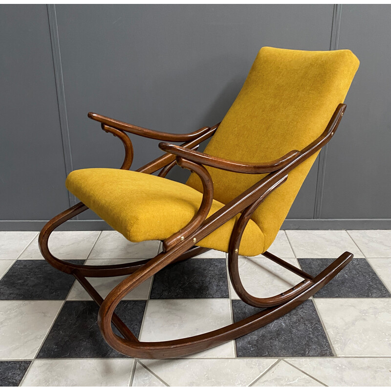 Vintage rocking chair in yellow by Ton