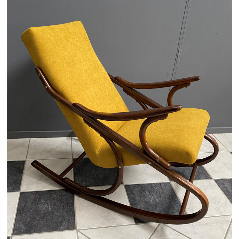 Vintage rocking chair in yellow by Ton
