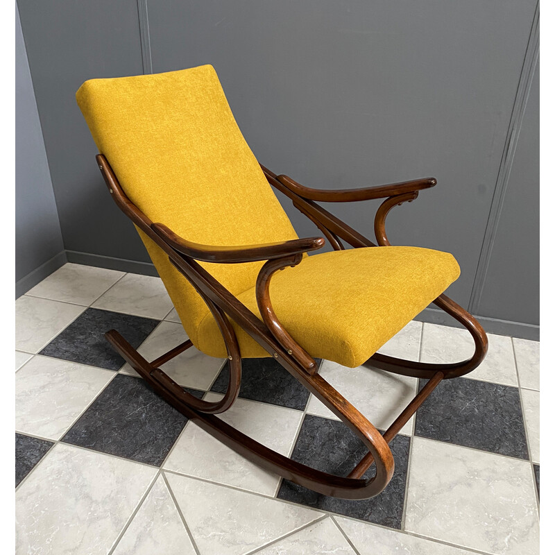 Vintage rocking chair in yellow by Ton