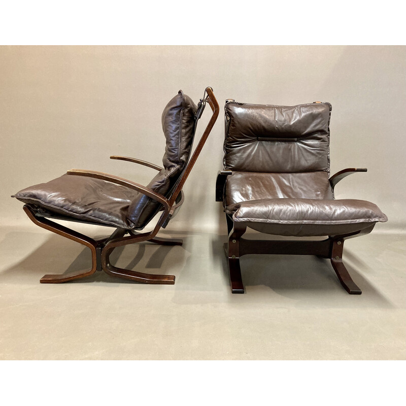 Par de poltronas de couro "design escandinavo" vintage, 1950