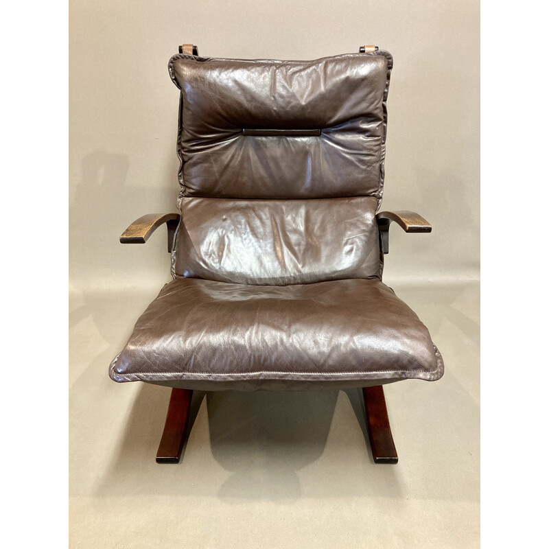 Paire de fauteuils "design scandinave" vintage en cuir, 1950
