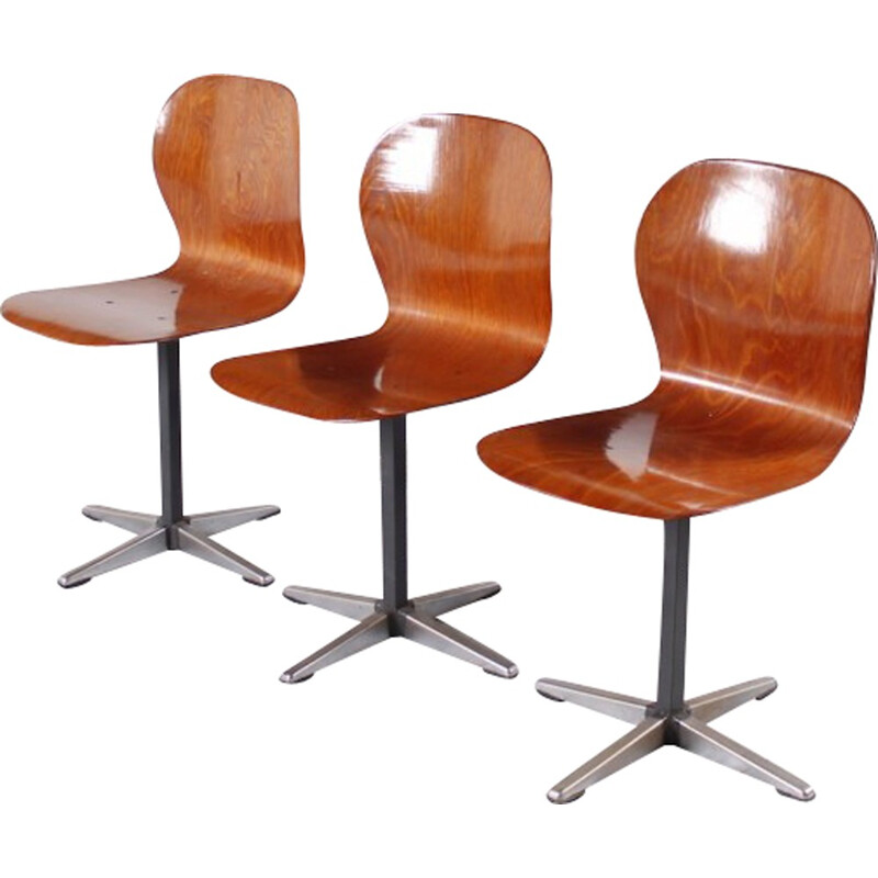 Set of 6 chairs in plywoood and metal - 1960s