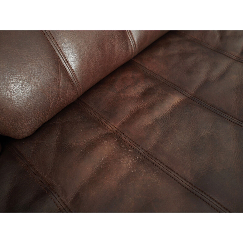 Sofá vintage de cuero marrón de De Sede, Suiza, años 70