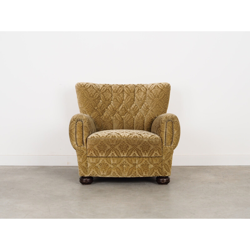 Vintage massief houten en stoffen fauteuil, Denemarken 1960