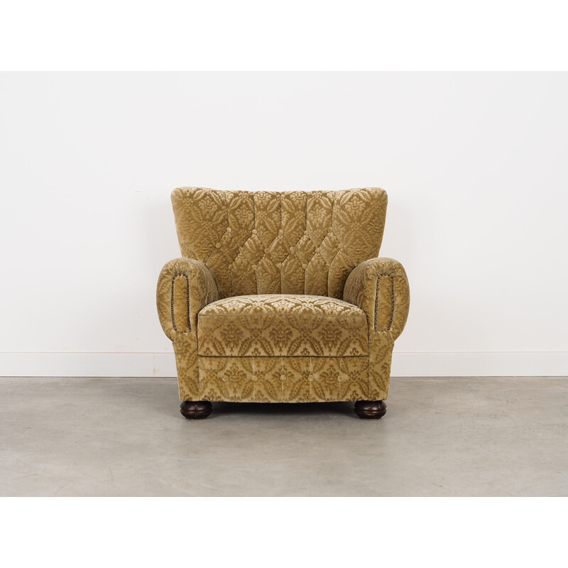 Vintage solid wood and fabric armchair, Denmark 1960s