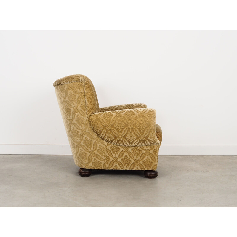 Vintage solid wood and fabric armchair, Denmark 1960s