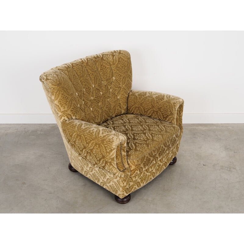 Vintage solid wood and fabric armchair, Denmark 1960s