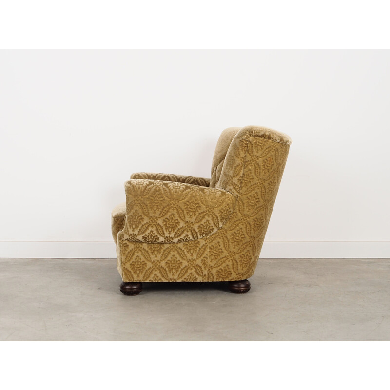 Vintage solid wood and fabric armchair, Denmark 1960s