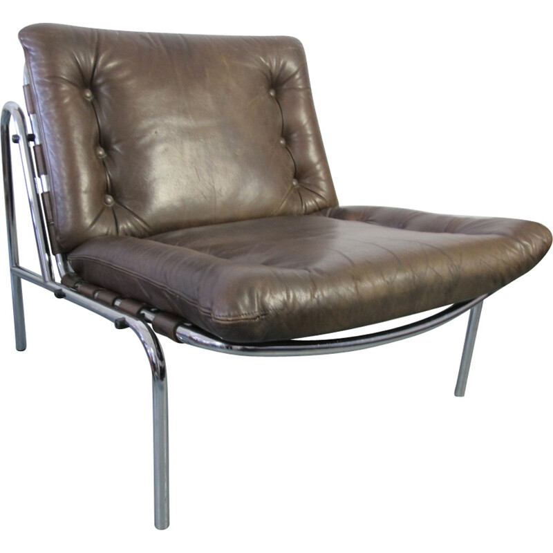 Vintage Leather & Chrome Kyoto Lounge Chair by Martin Visser for Spectrum - 1960s