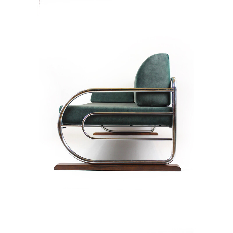 Canapé vintage Bauhaus en acier tubulaire chromé par Hynek Gottwald, 1930