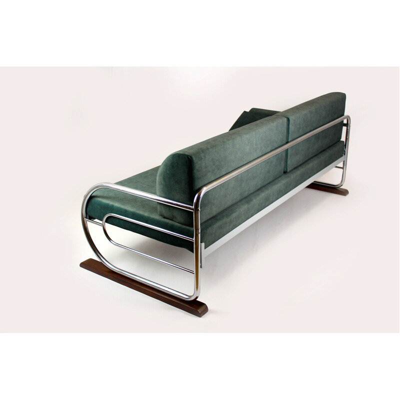 Sofá vintage Bauhaus de tubo de acero cromado de Hynek Gottwald, años 30