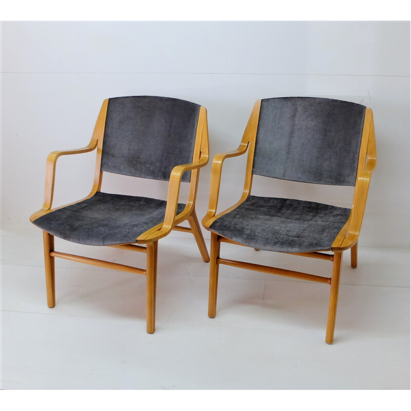 Pair of vintage Ax Chair armchairs by Peter Hvidt and Orla Molgaard for Fritz Hansen, Denmark 1960