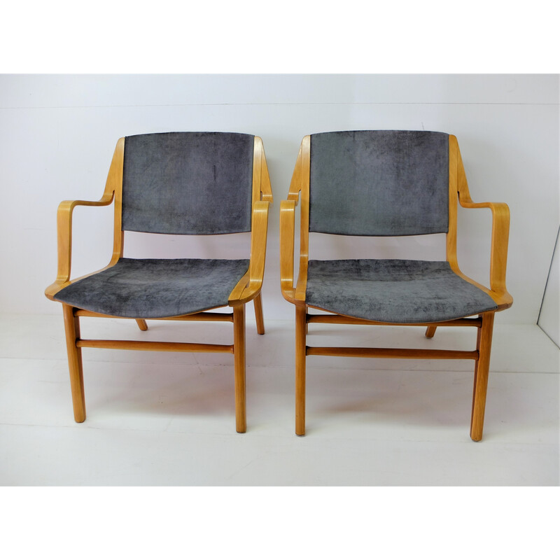 Pair of vintage Ax Chair armchairs by Peter Hvidt and Orla Molgaard for Fritz Hansen, Denmark 1960