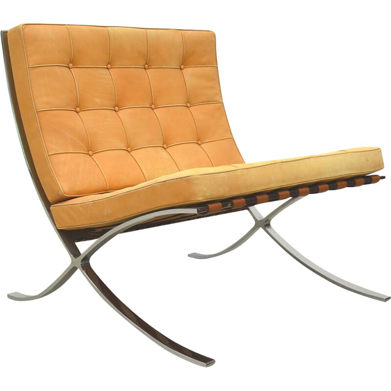 Pair of Barcelona Chair by Knoll International, Natural Cognac - 1970s