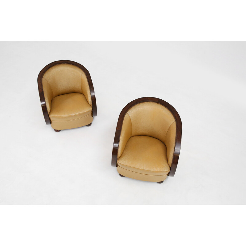 Paire de fauteuils Art Déco vintage en simili cuir jaune