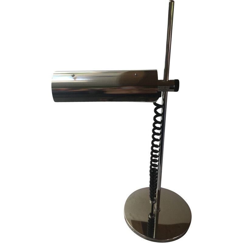 Vintage verchroomde bureaulamp met flens op steel, Duits 1980